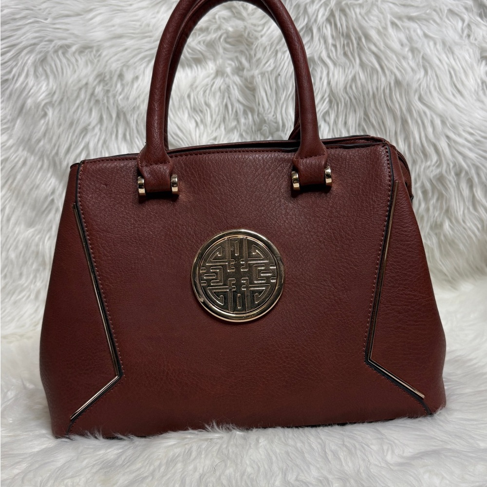 Chic Brown Satchel with Gold Accents